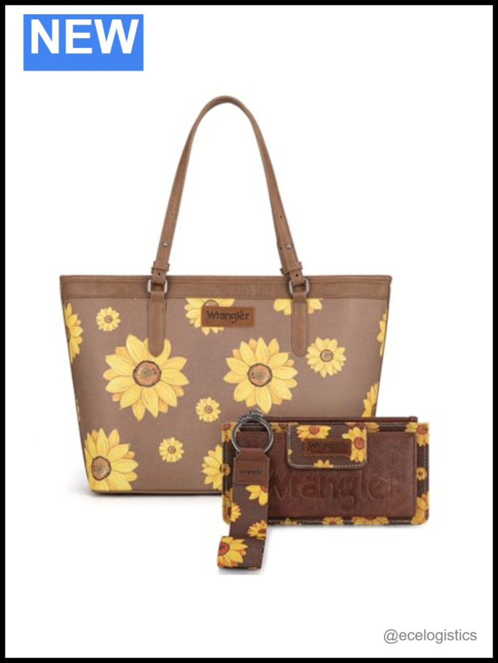 Floral Tote Bag & Wristlet Wallet Set with Sunflower Pattern